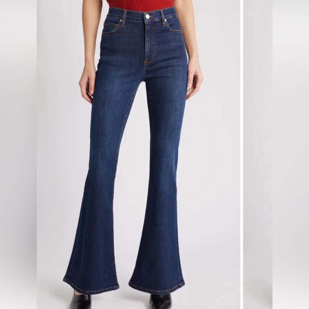 Frame Dark Wash Le High Flare Jeans 31 Sutherland EUC Modern Denim Blue Fall